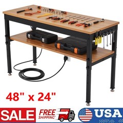 Height Adjustable Workbench 48″x 24″ Large Capacity Heavy-Duty Power Outlets