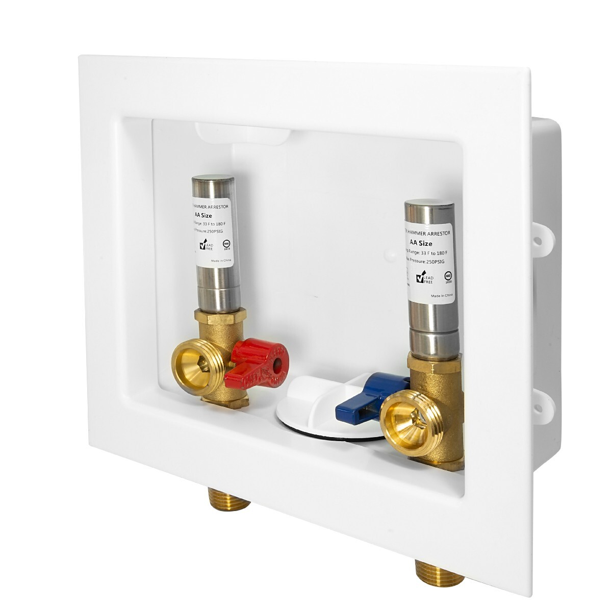 EFIELD Washing Machine Box ,2 Brass Valves ,1/2" MIP Inlet Water Hammer Arrestor gallery