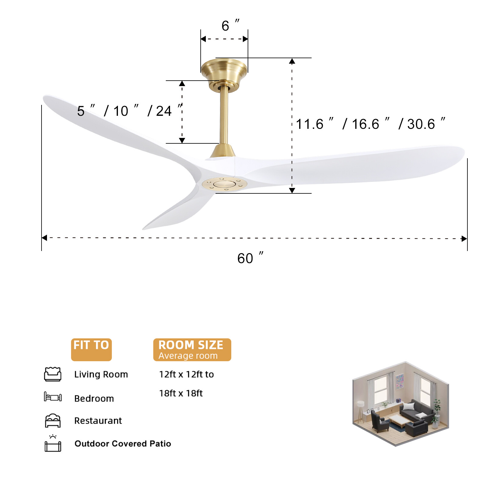 60IN Smart Nickel/Gold Ceiling Fans No Light w/ 6 Speed Remote/APP/Voice Control gallery