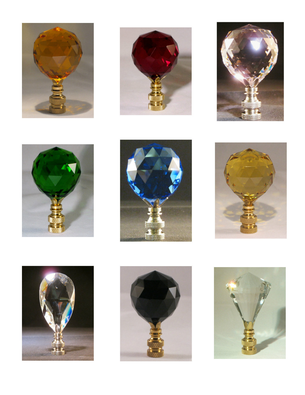 Lamp Finial**STUNNING** Colored Crystal With Brass Or Nickel Base gallery