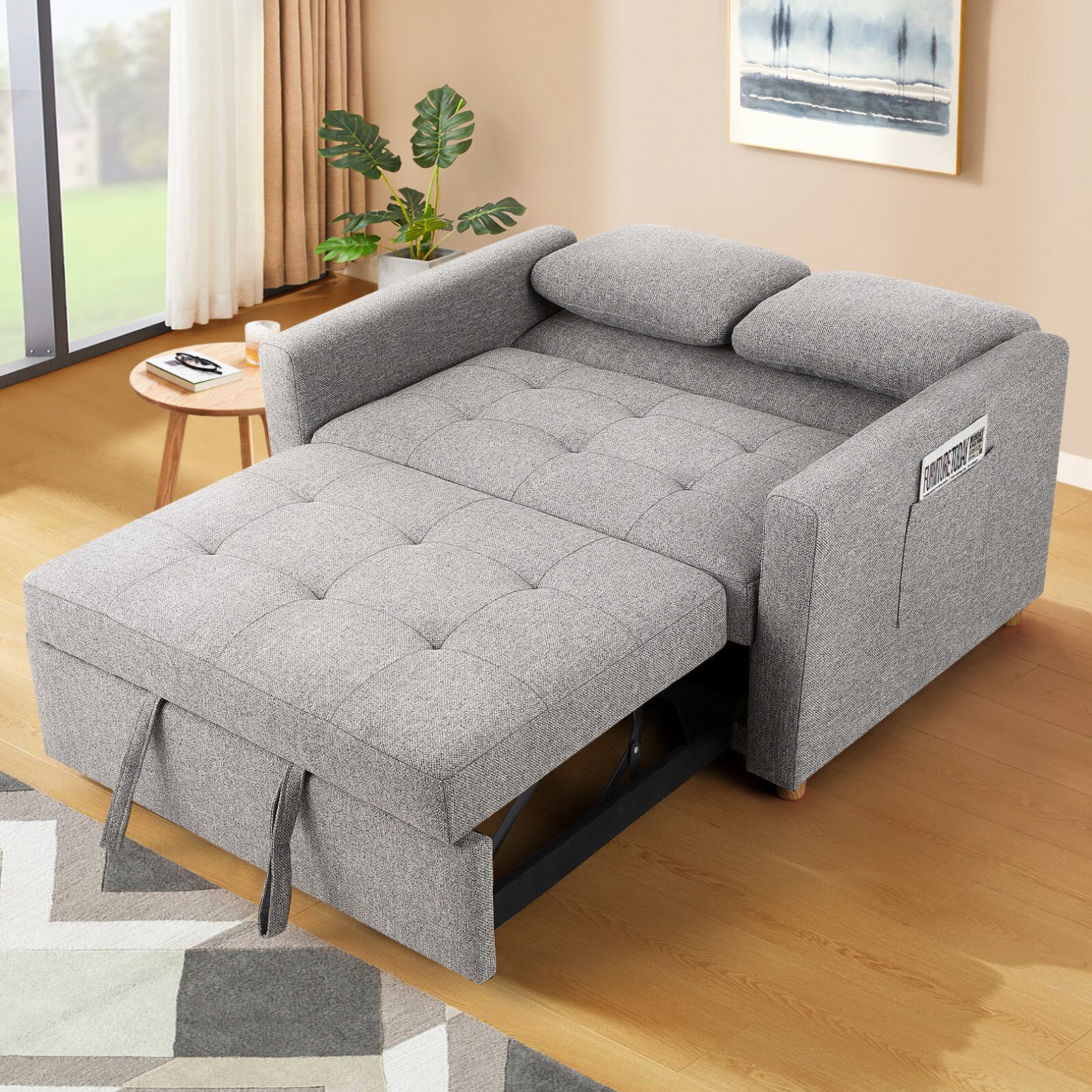 3-in-1 Convertible Pull Out Sleeper Sofa Bed with Storage Pockets & 2 Pillows US gallery