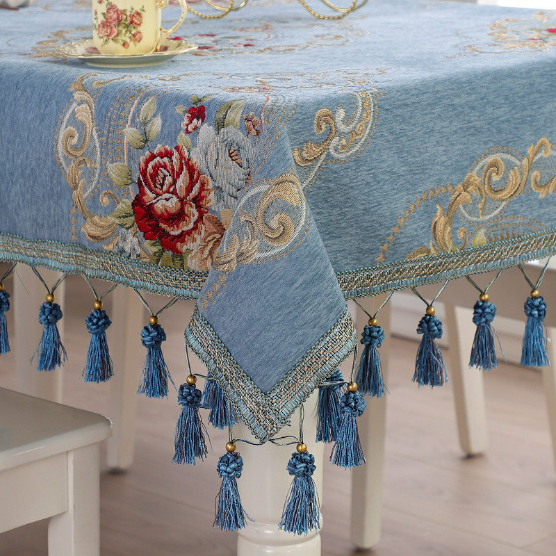 Retro Flower Chenille Tassel Tablecloth Round Rectangle Home Decor Table Cover gallery
