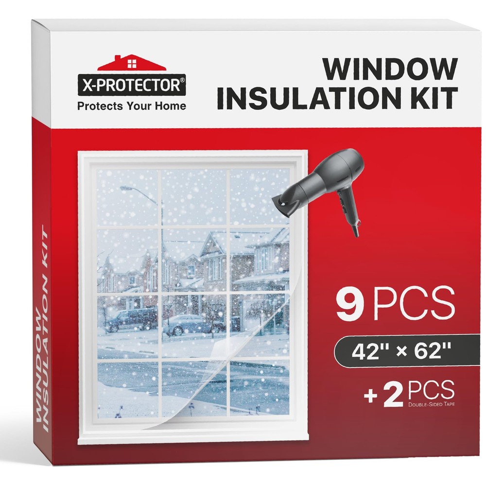 X-Protector Window Insulation for Winter - 42in x 62in (9 Pack), Transparent