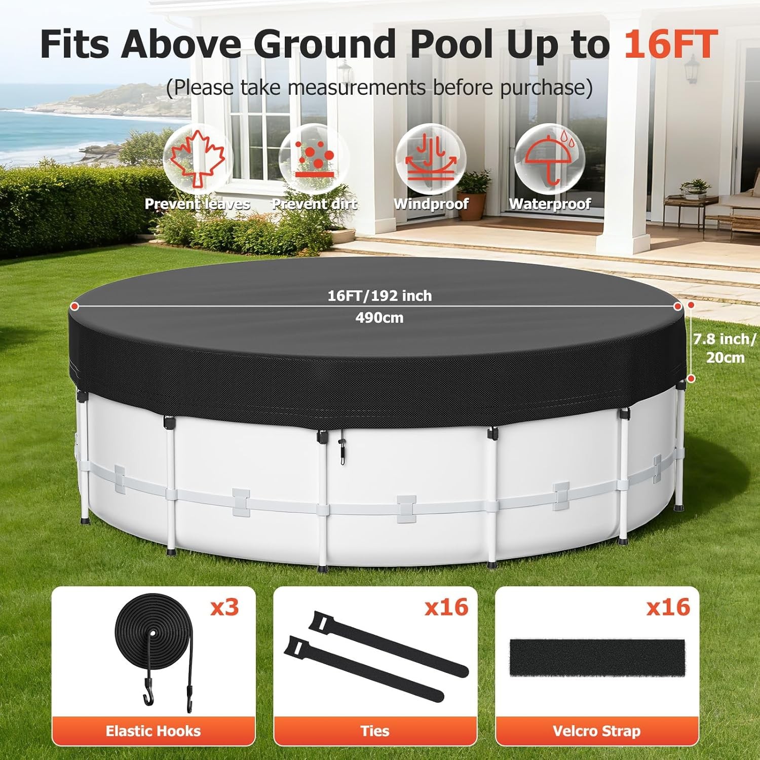 16 ft Round Windproof Pool Cover for Metal Frame Above Ground Pools 16 ft gallery