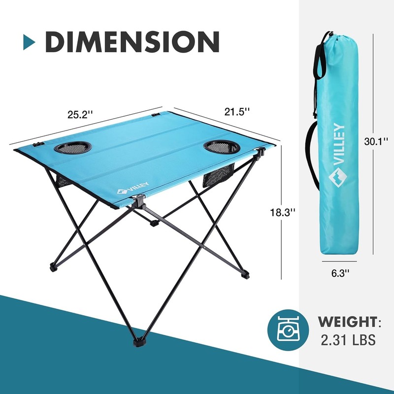 VILLEY Folding Camping Table Lightweight Portable Beach Table for Camping Beach gallery