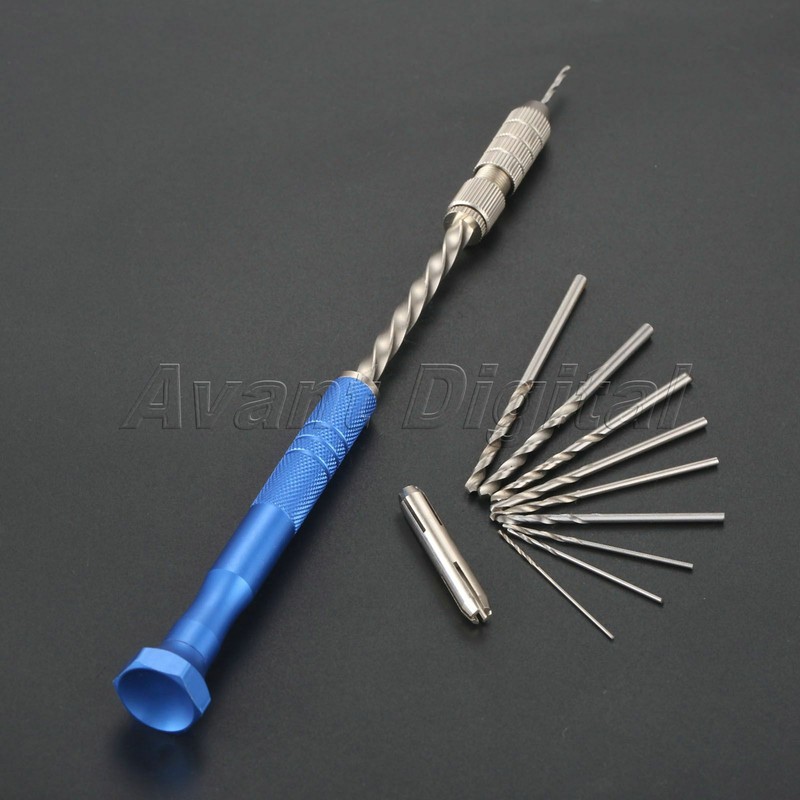 Semi Automatic Spiral Hand Push Drill Pin Vise Chuck & 10x Micro Drill Bits 1x gallery