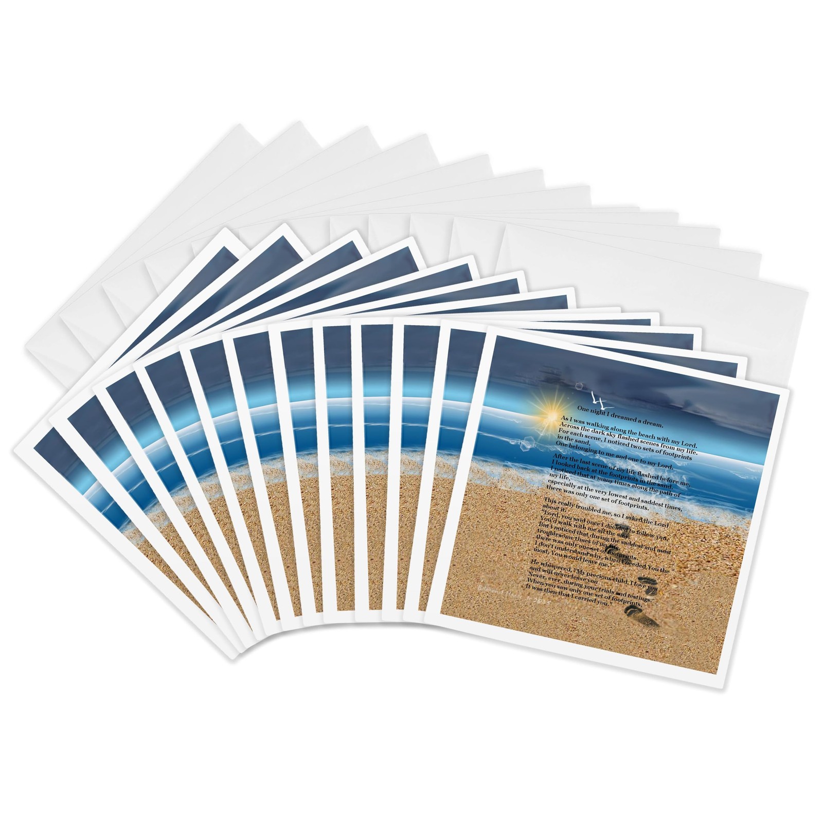 3dRose Greeting Cards - Footprints in the Sand on Beach with Poem - 12 Pack gallery