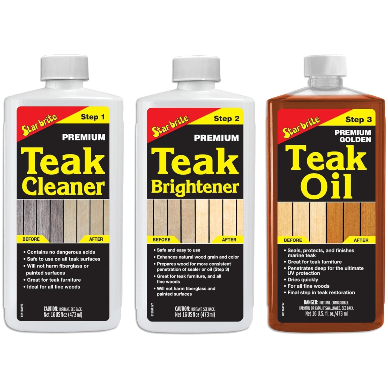 Professional Teak Care Trio - Cleaner, Brightener, Oil gallery
