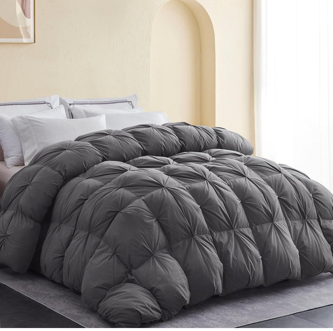 Goose Down Feather 3D Pleated Comforter Cotton Gray (Palatial King 120 x 98) gallery