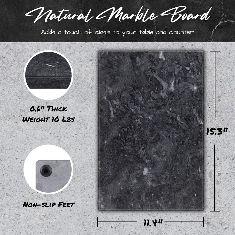 Flexzion Rectangular Marble Cheese Board - 11.5 x 15 Inch Black Marble Serving B gallery