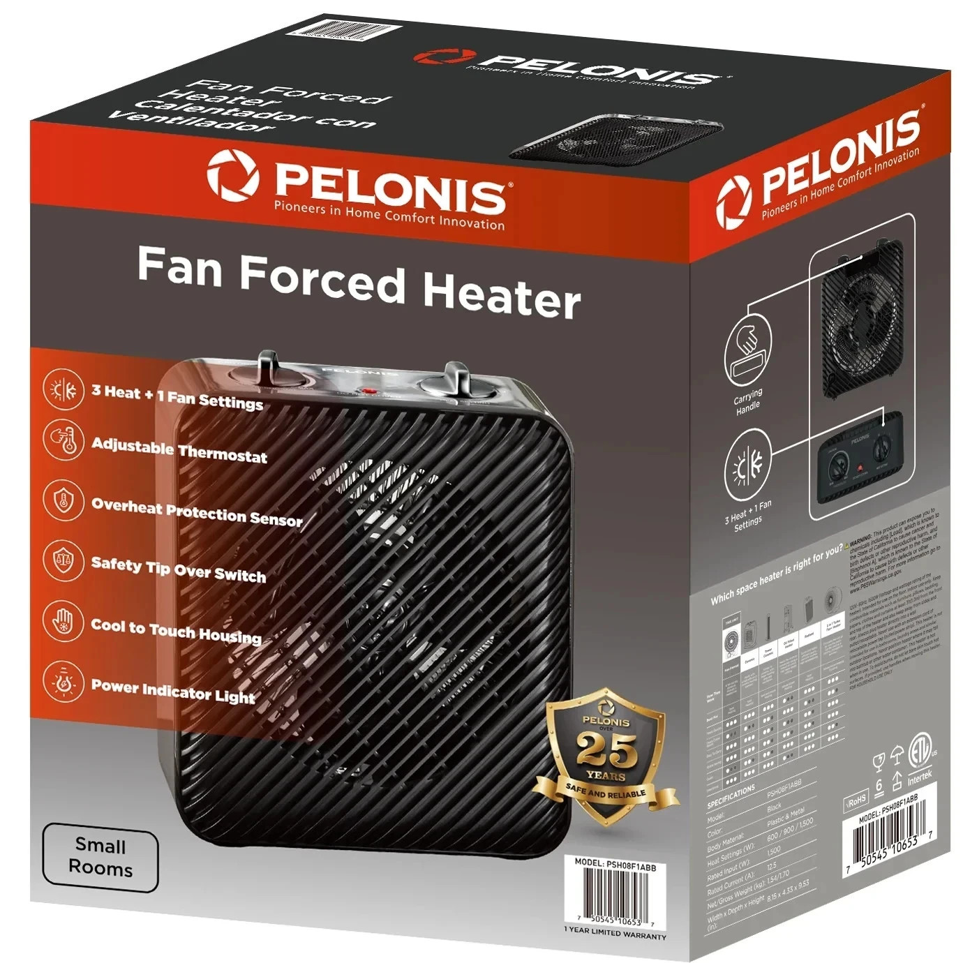 OPEN BOX Pelonis 1500W 3-Speed Electric Fan-Forced Space Heater Black PSH08F1ABB gallery