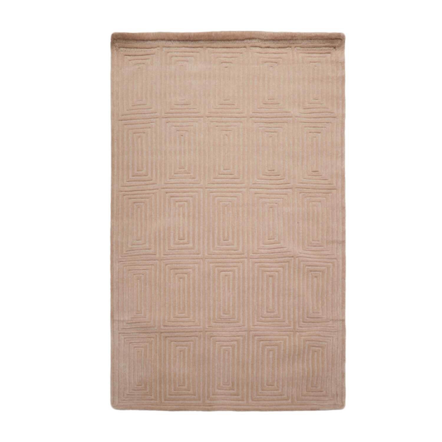 Loop N Cut Pile Handmade Wool & Bamboo Silk Modern Oriental Area Rug Tan 5' x 8' gallery