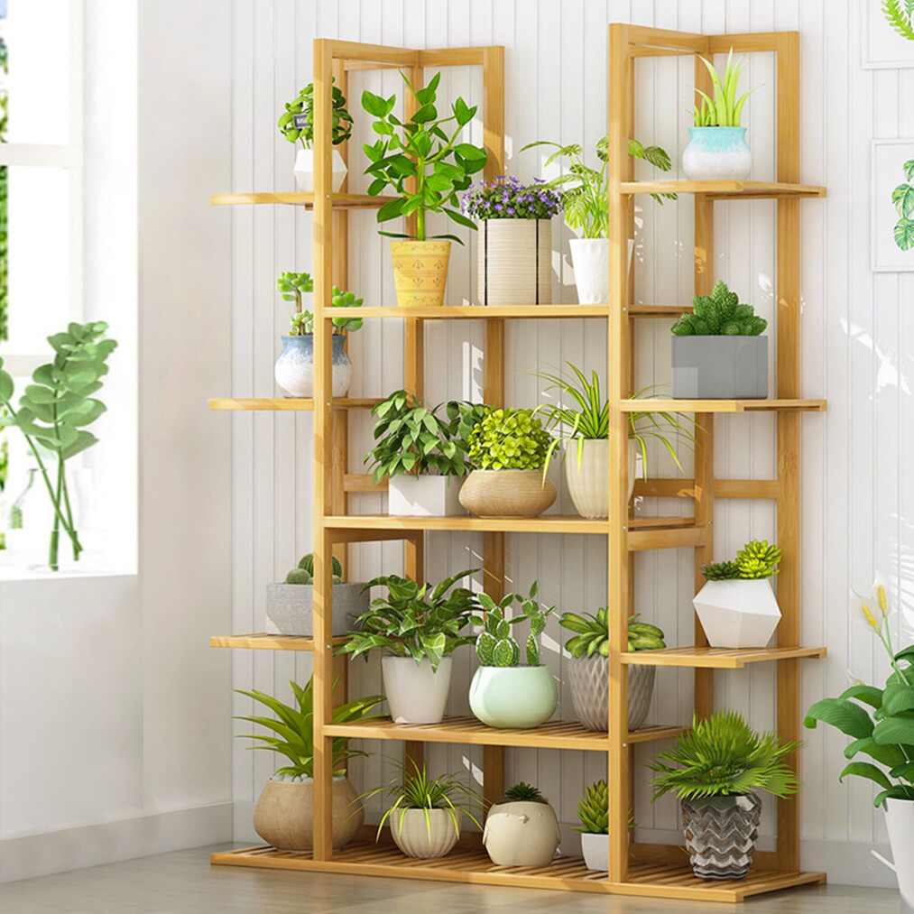 Large Flower Stand Plant Rack Shelf Bamboo Planter Storage Display Shelving Unit gallery