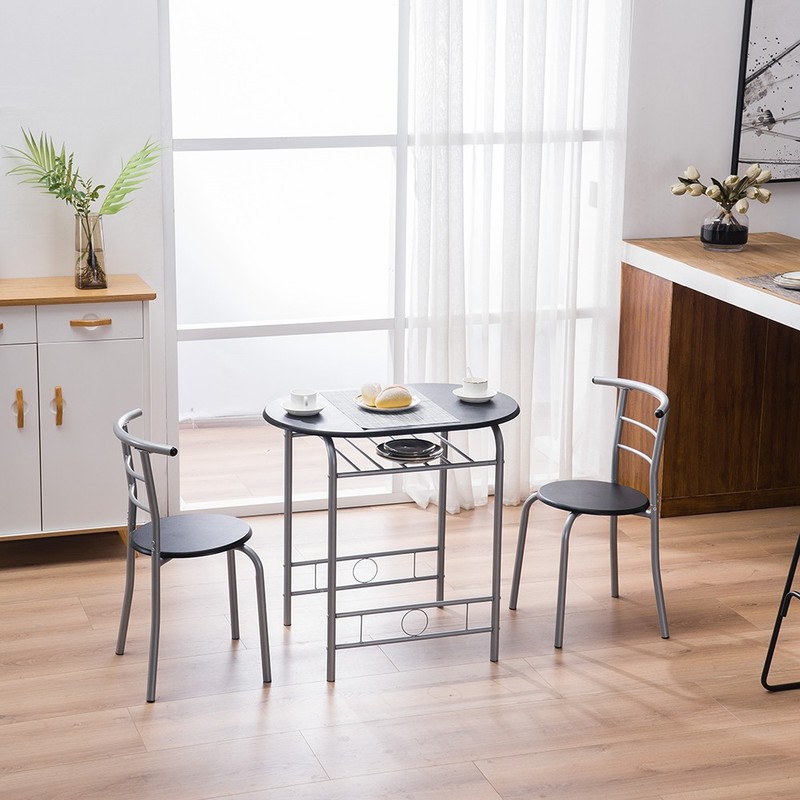 Dining Table Set for Small Spaces, 3-Piece MDF Metal Kitchen Set with 2 Chairs gallery