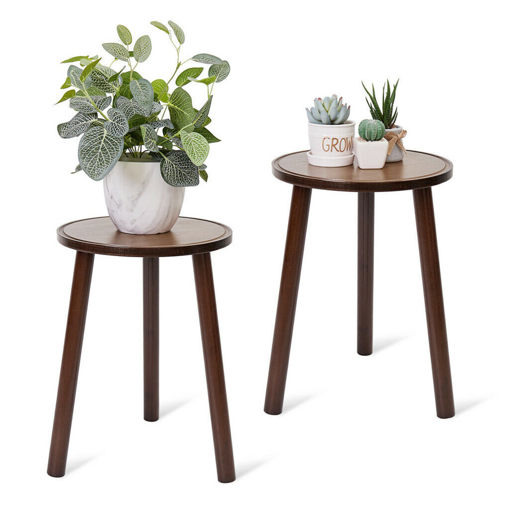 2x Rustic Side Table Round Wood Plant Stand 42cm Tall 3-Leg Stool Furniture Home gallery