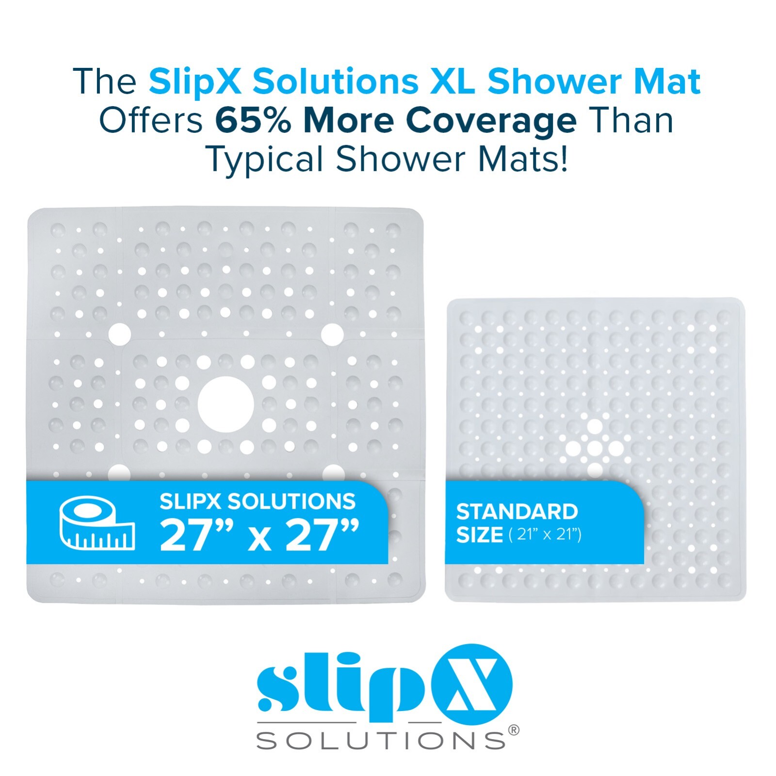 65% MORE COVERAGE! SlipX Solutions Solid White Extra Large Shower Mat (27") gallery