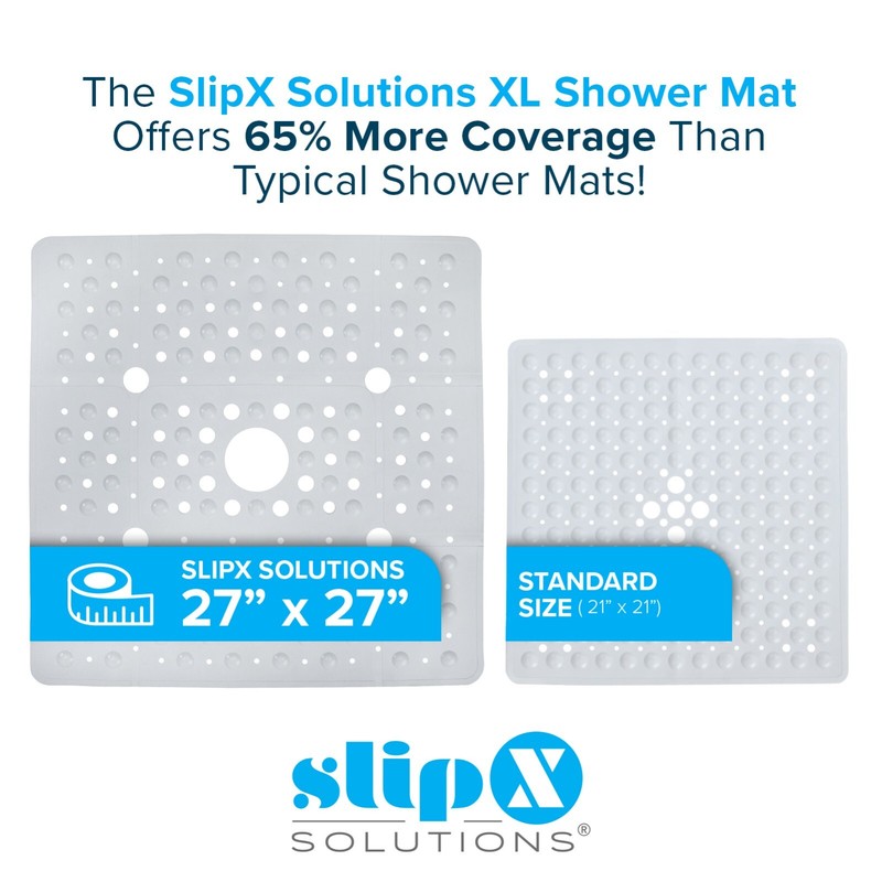 65% MORE COVERAGE! SlipX Solutions Solid White Extra Large Shower Mat (27") gallery