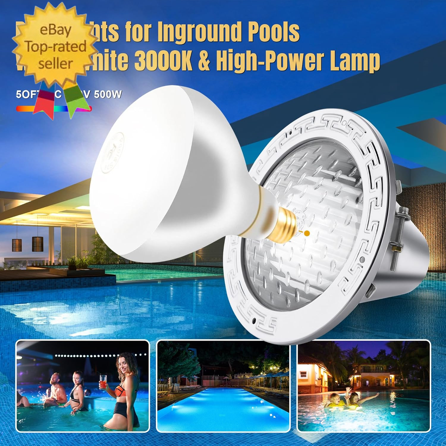 120V 10-Inch Waterproof Pool Light for Inground Pools – IP68 Rated, Includes 2 X gallery