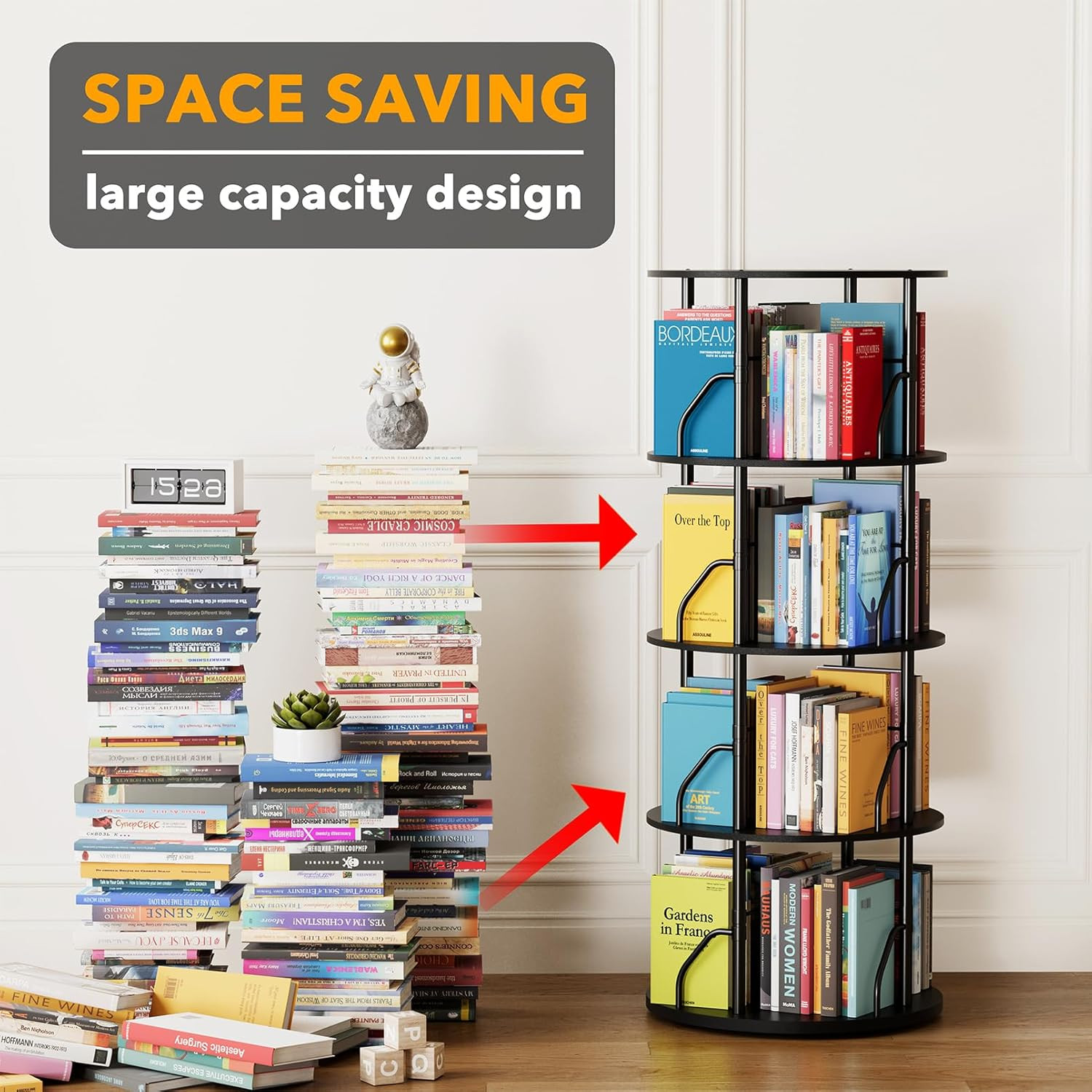 4-Tier Rotating Bookshelf Tower - Space-Saving Swivel Bookcase in Black gallery