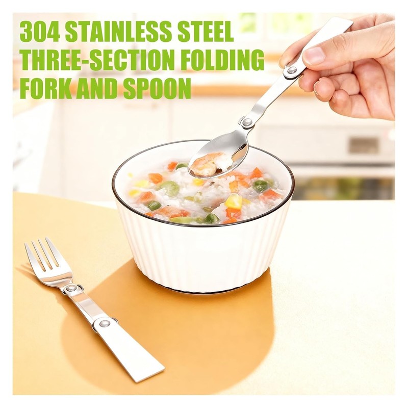 2pcs Folding Spoon & Fork Set Compatible with Thermos Stainless King Travel gallery