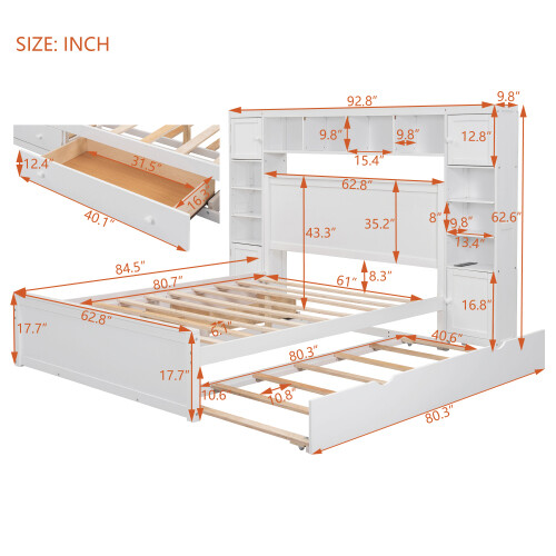 Full Queen Size Platform Bed with Storage Drawers All-in-One Cabinet and Shelves gallery