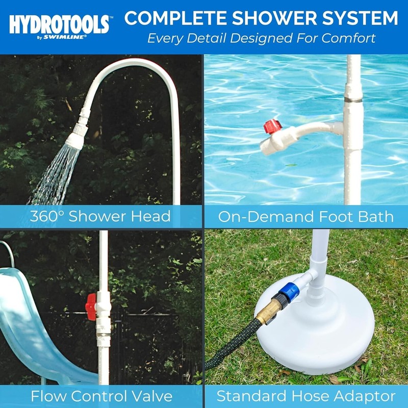 Convenient 7ft Poolside Shower: Adjustable Head & Foot Wash Feature Included gallery