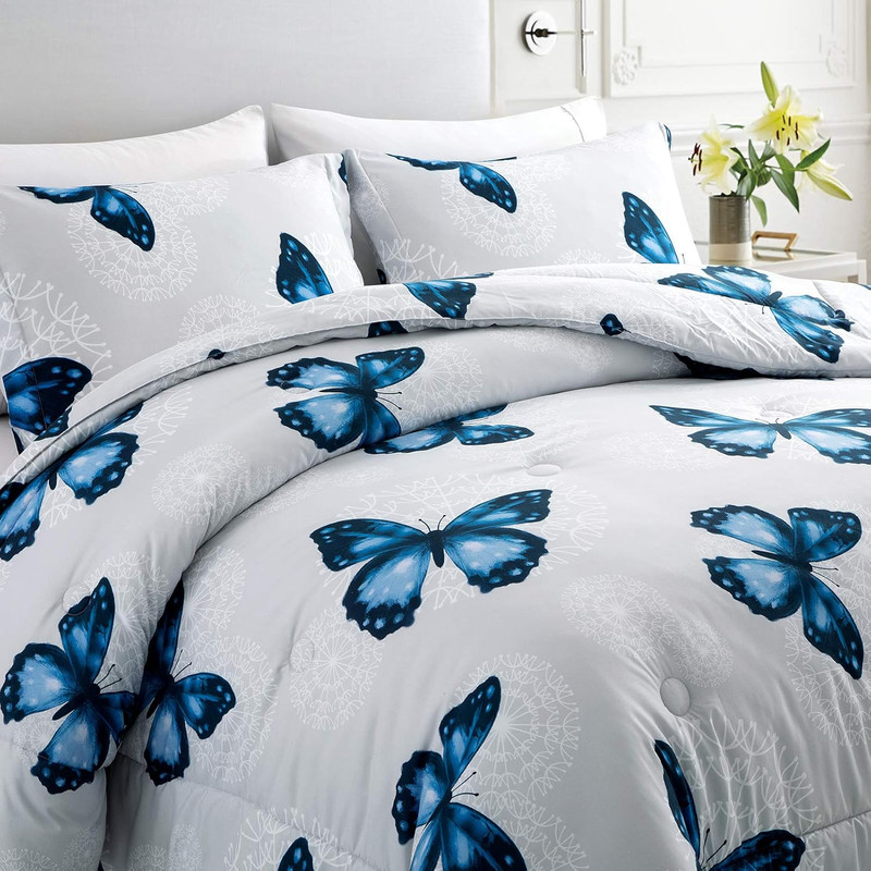Lightweight Microfiber 3 Piece Comforter Set with 2 Shams, Butterfly Pattern Bed gallery