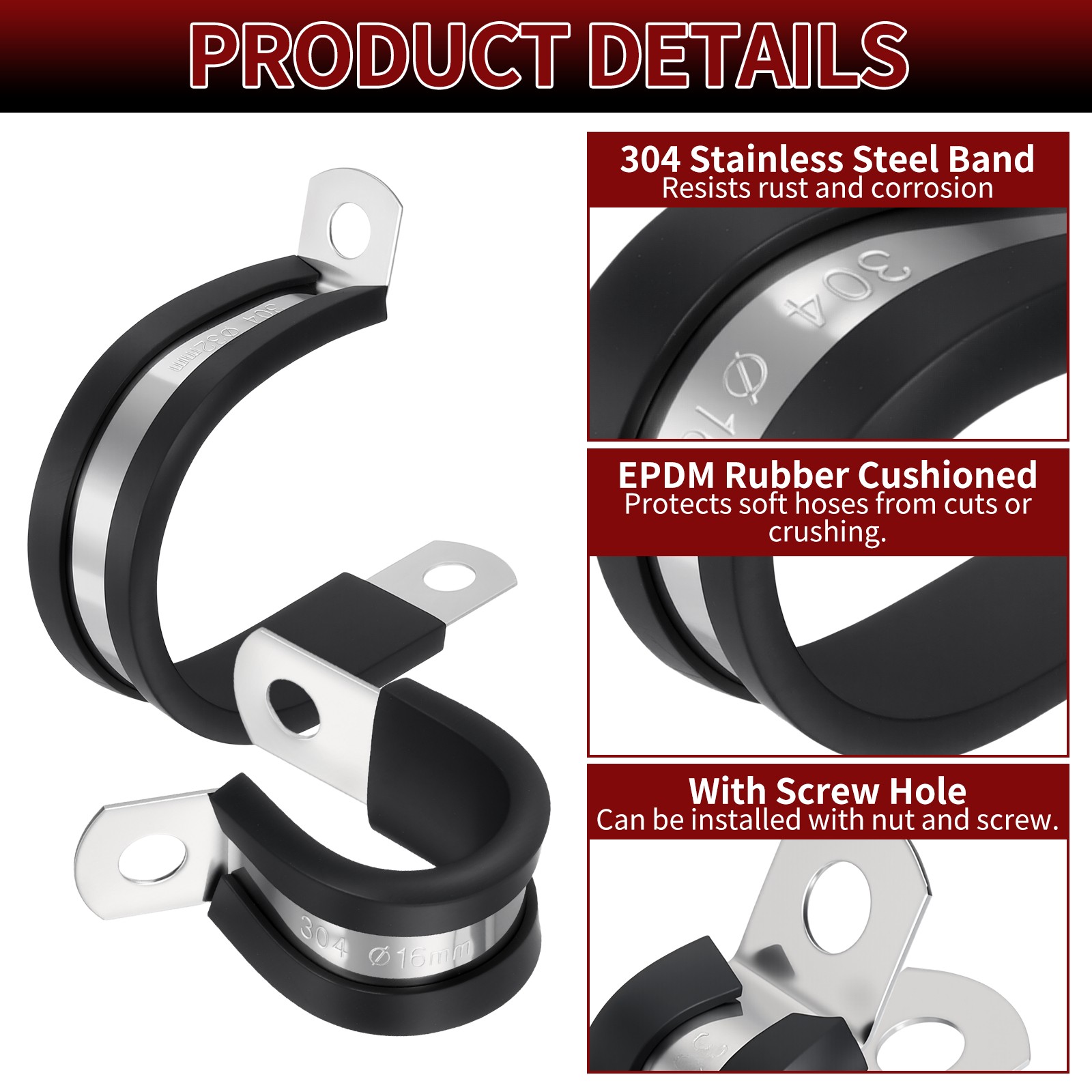 25Pcs 32mm (1-1/4") Stainless Steel Loop Hose Clamp, Vinyl Coated Pipe Clamps gallery