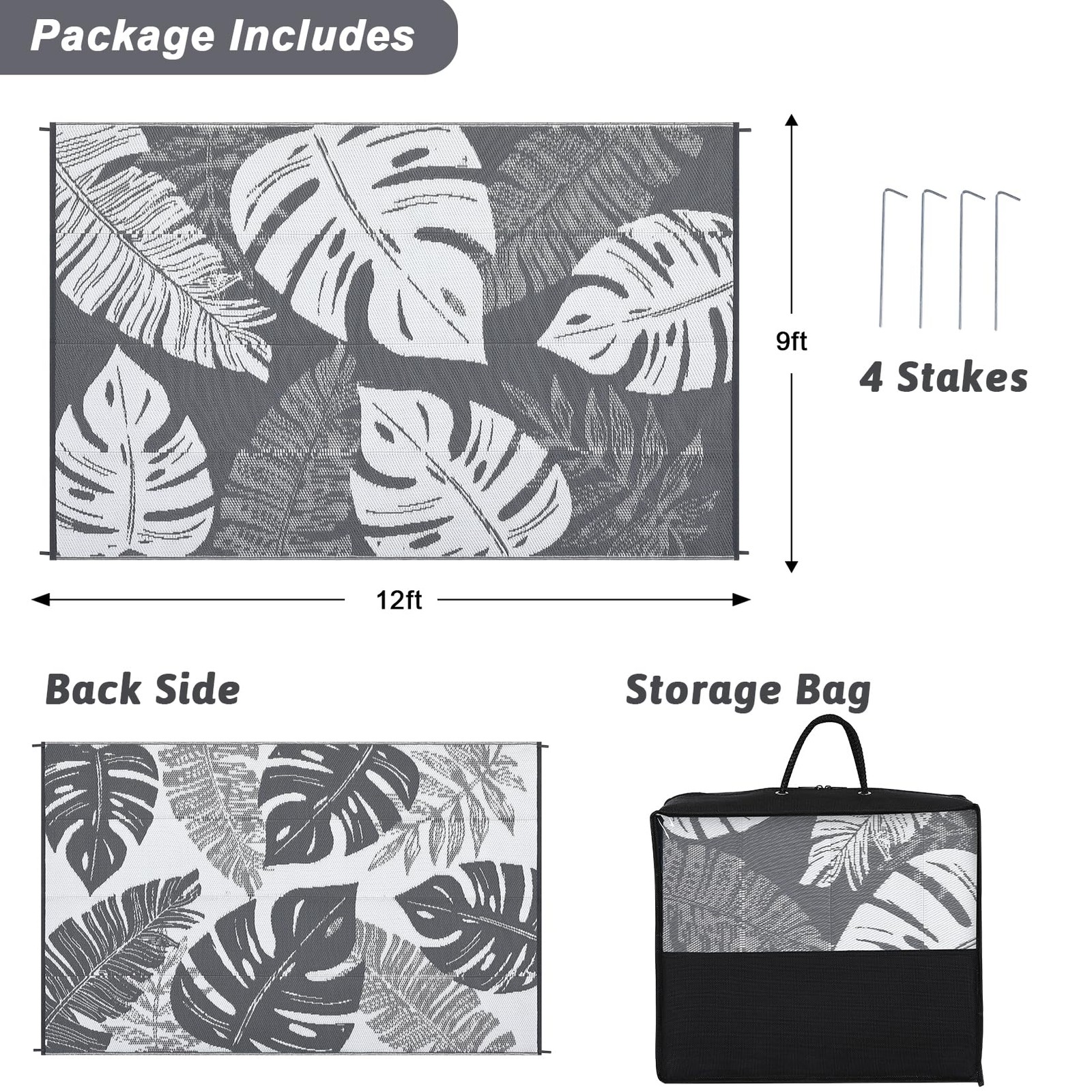 UV Fade Resistant Foldable Plastic Straw Patio Rug 8x10/9x12/9x18 FT for Pool US gallery