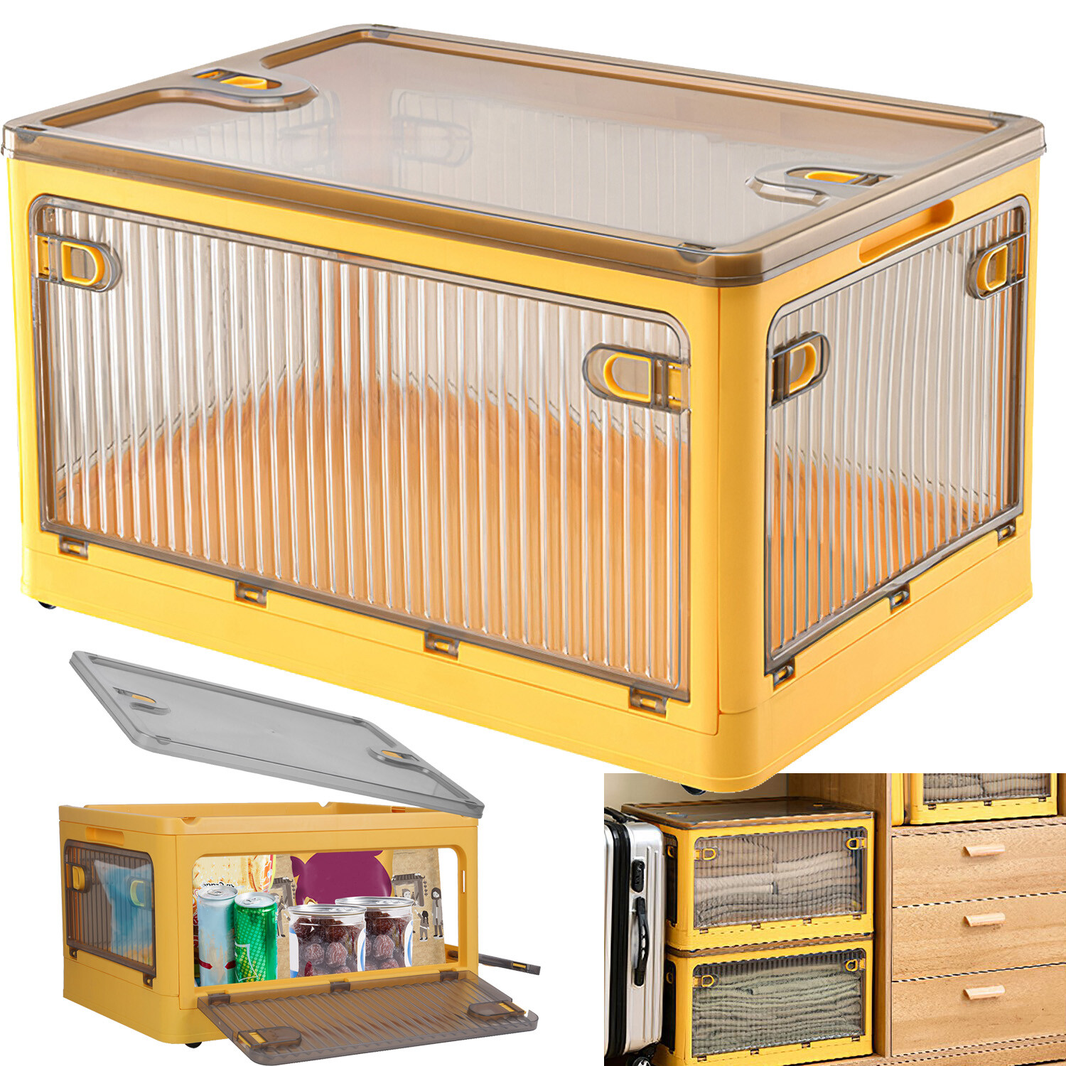 Foldable Wheels Storage Bins with 4 Doors Stackable Closet Organizer Containers gallery
