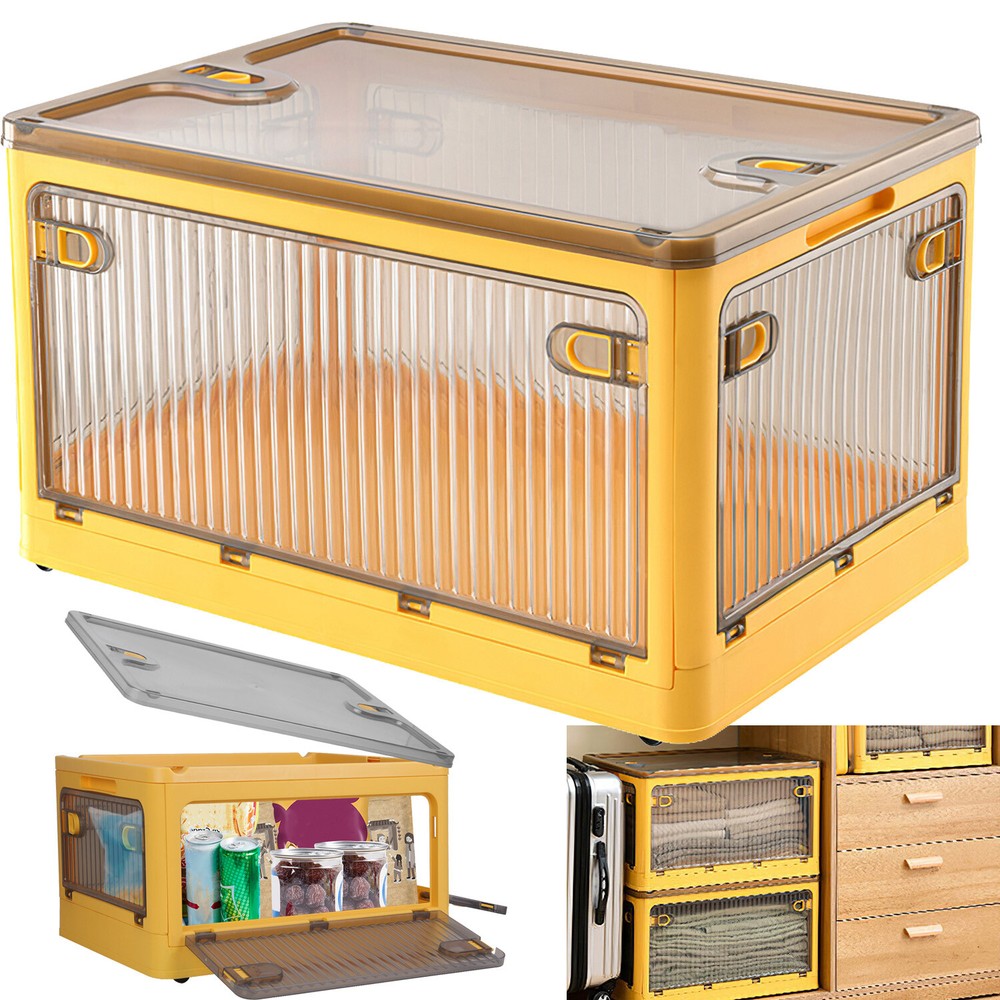 Foldable Wheels Storage Bins with 4 Doors Stackable Closet Organizer Containers