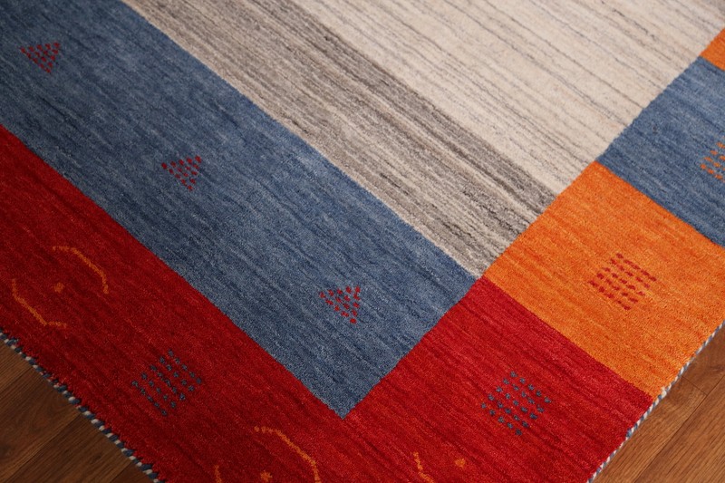 Bordered High-quality Hand-woven Wool Rug Durable Gabbeh Rug 6x8 ft gallery
