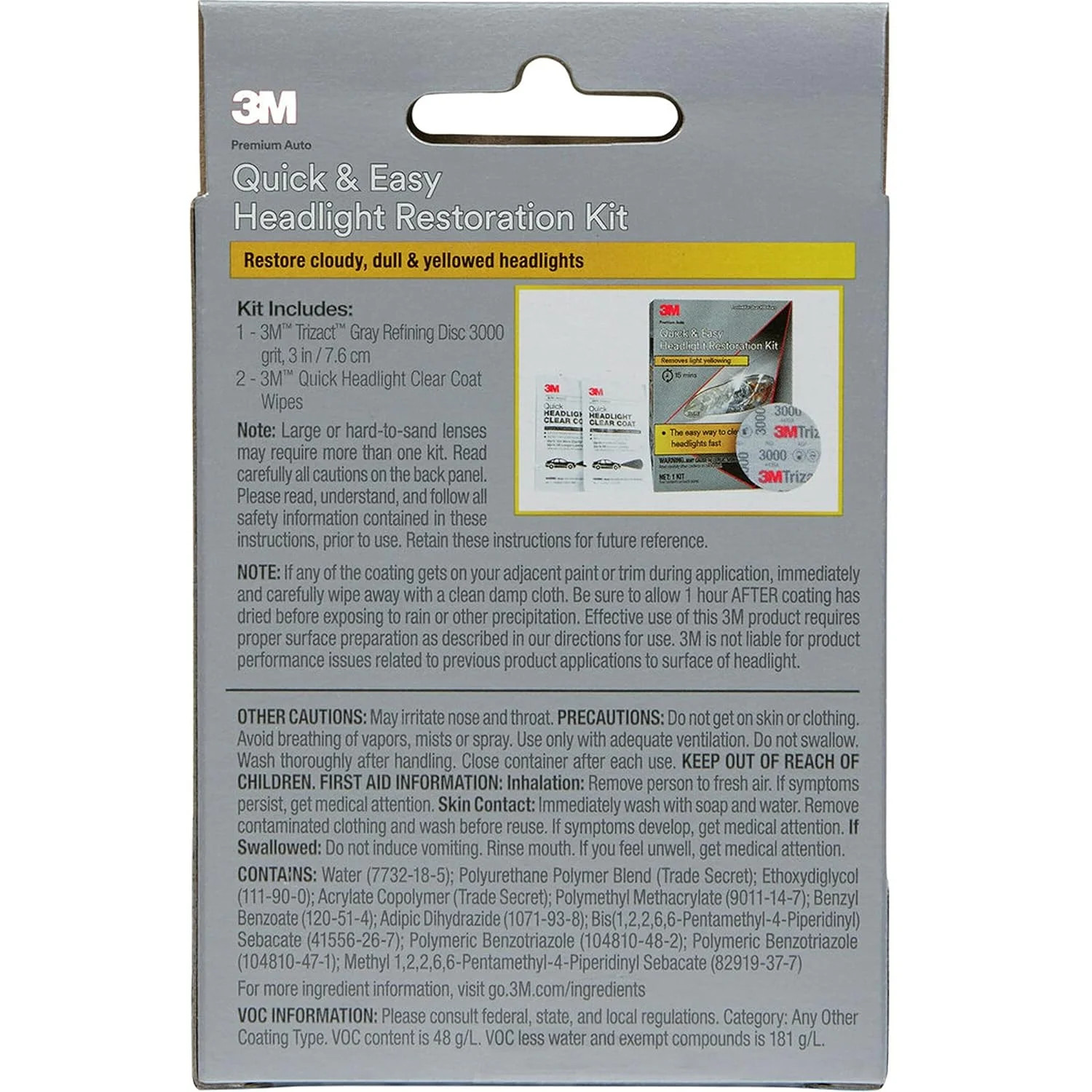 3M Quick and Easy Headlight Restoration Kit, Removes Light Yellowing in 15-Minut gallery