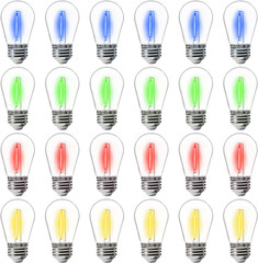 24-Pack S14 Colored LED String Light Bulbs, 1W Waterproof Outdoor Indoor Replace