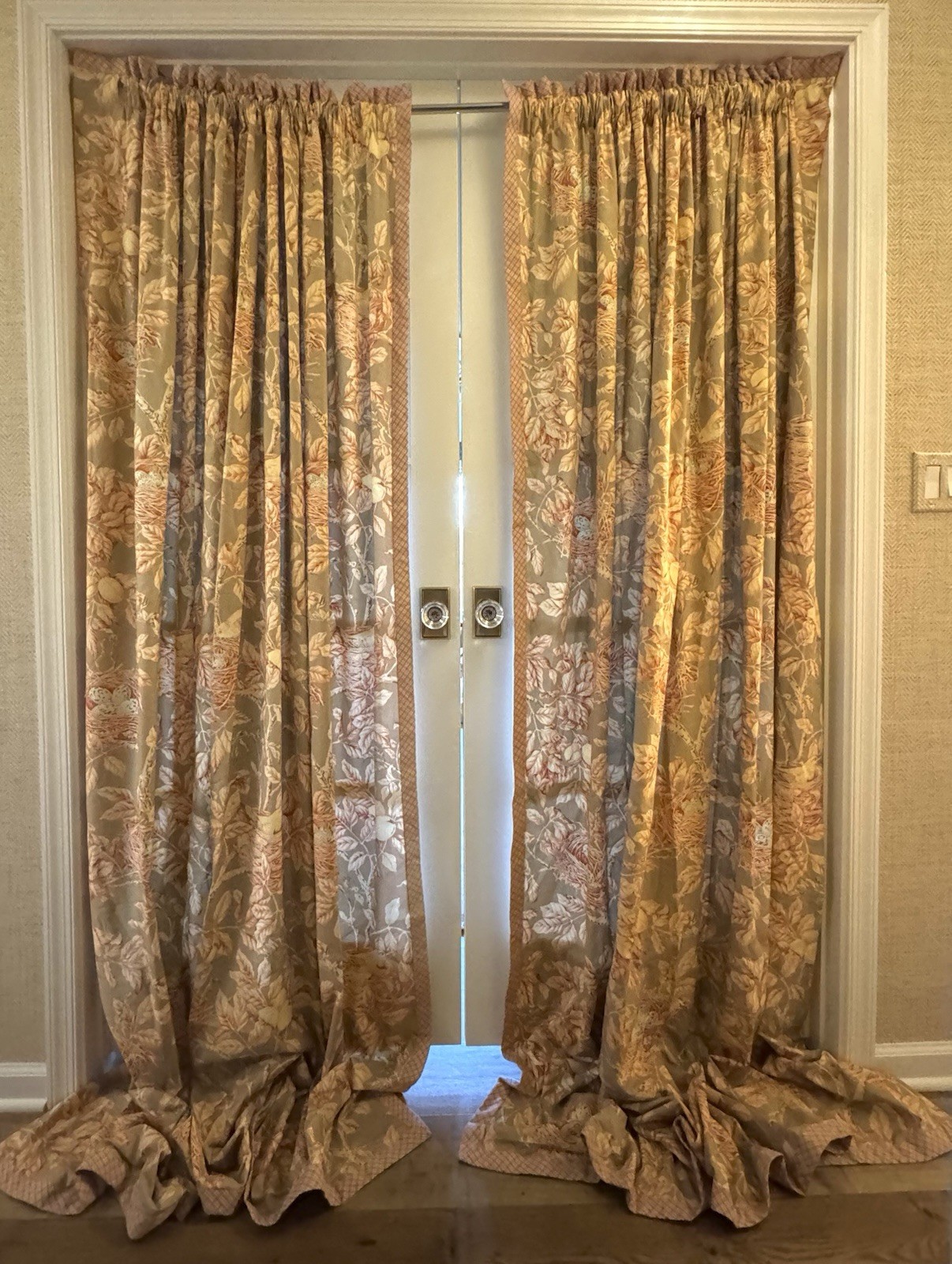 Custom Made Bird Botanical Cotton Drapery Panels Wide Pair Lined 72 x 94 ea gallery