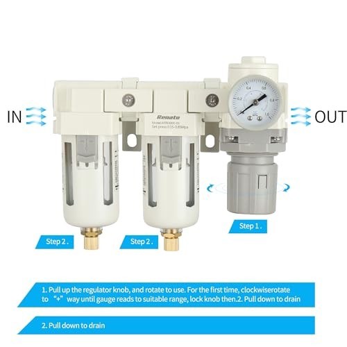 3/8" NPT 3-Stage Air Drying System, 5 Micron Filter, Pressure Regulator Combo, 0 gallery