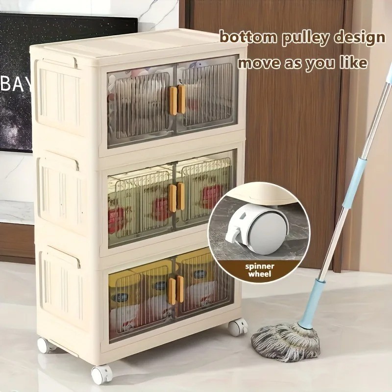 Stackable Plastic Storage Cabinet with Doors & Wheels Multi Tier Organizer Rack gallery