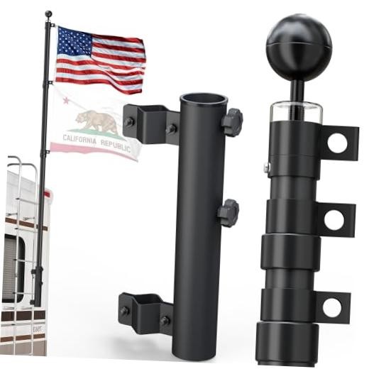 Telescoping RV Ladder Flag Pole, 10 FT Heavy Duty 10FT+RV Ladder Mount Black gallery