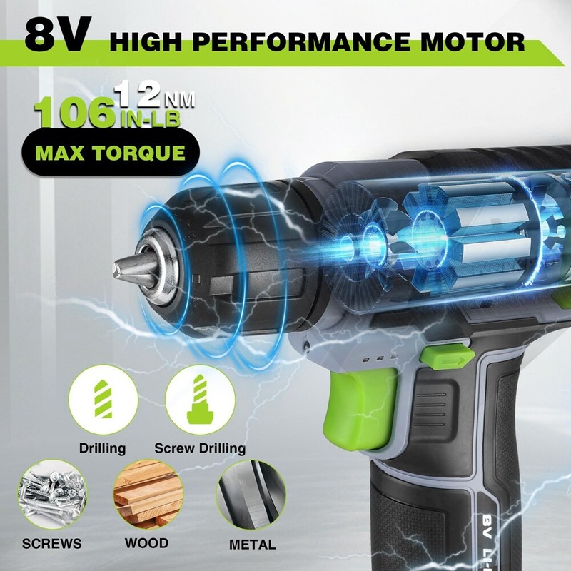 WORKPRO 8V Cordless Drill Driver Set 53pcs Bit Electric Drill 3/8" Keyless Chuck gallery