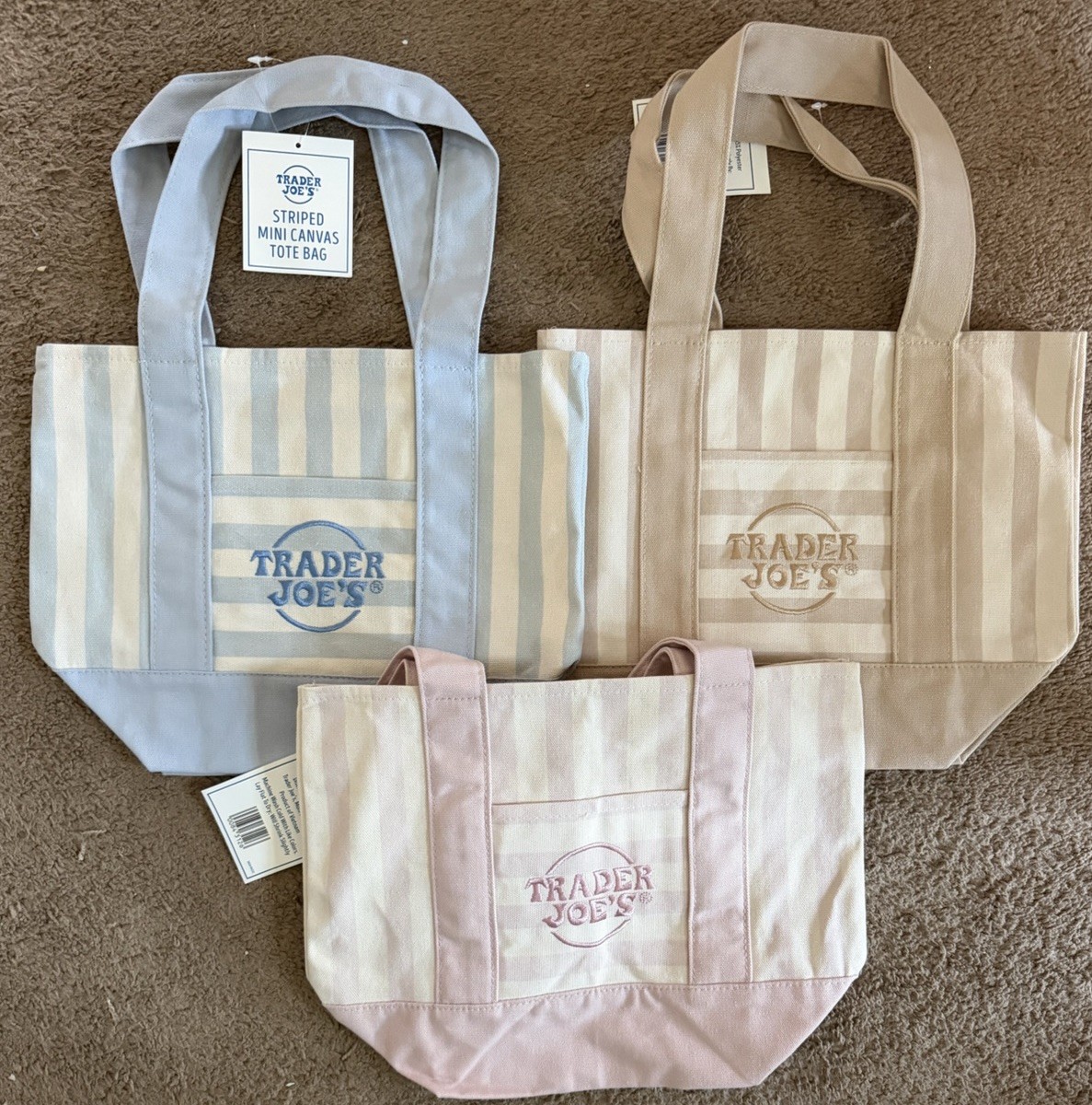 Trader Joe’s Mini Striped Canvas Tote Bag Set Of 3 - New with Tag In Hand gallery