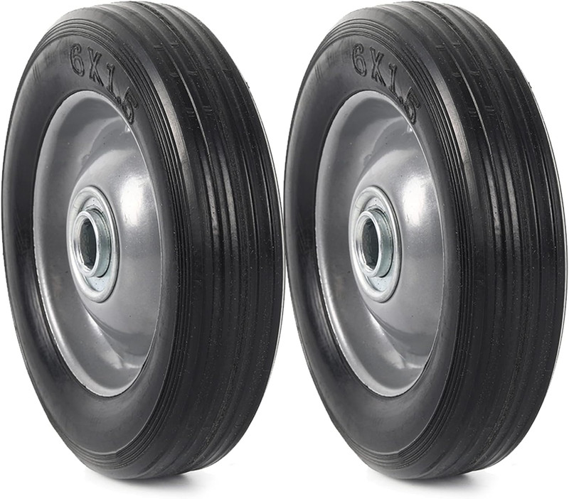 (2-Pack) 6” X 1.5” Flat Free Solid Rubber Wheel Assemblies - Replacement Hand T gallery