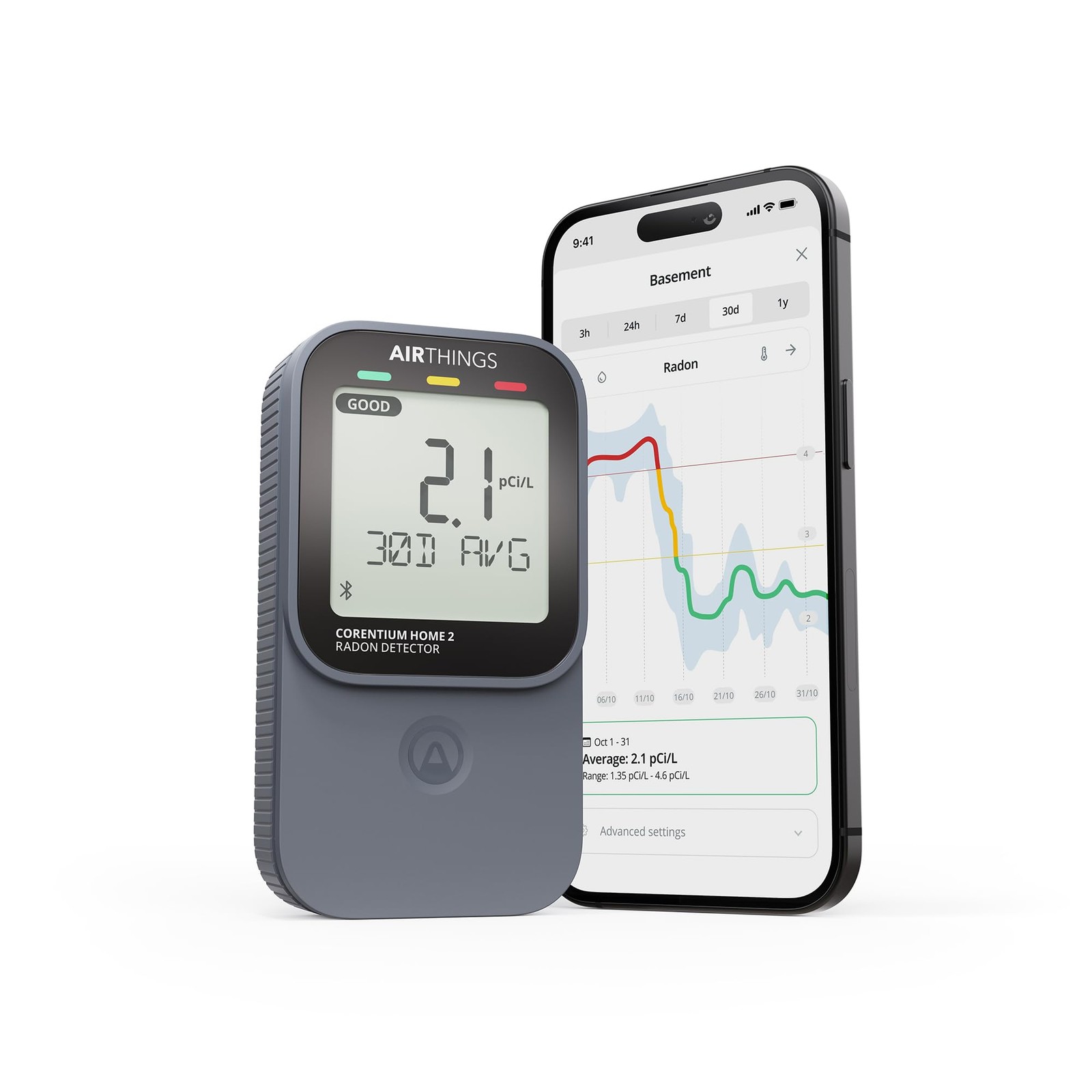 Airthings 325 Corentium Home 2 Smart Digital Radon Detector - 1 Pack, Black gallery