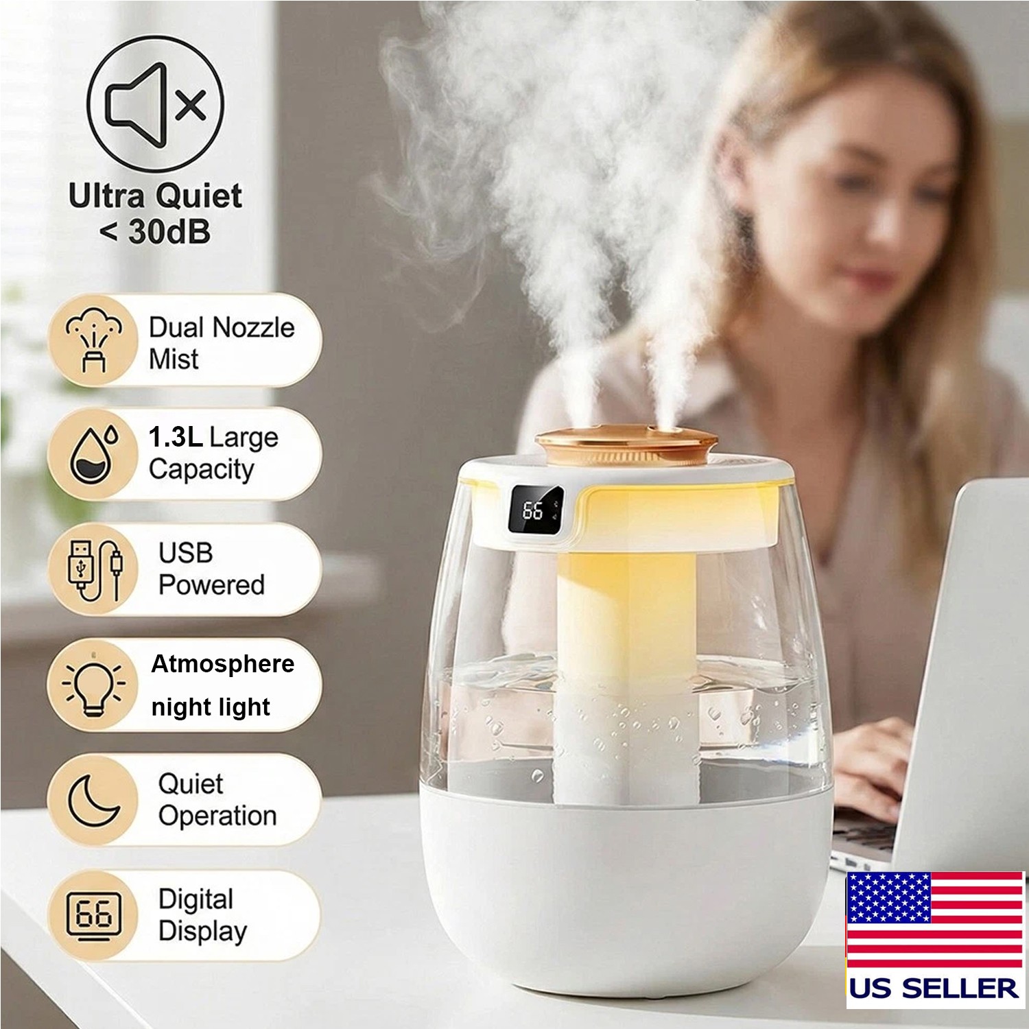 1300ml Humidifiers for Bedroom Large Room Office Cool Mist Air Humidifier Indoor gallery