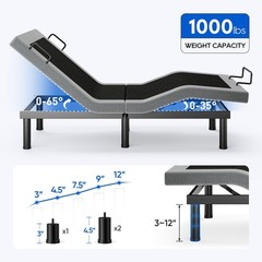 1000LBS Power Base Adjustable Bed Frame Wireless Remote Dual Motor Twin XL Size