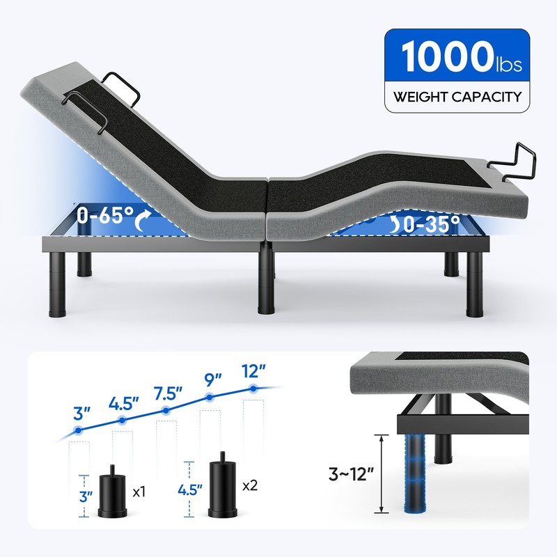 Upgraded Power Base Adjustable Bed Frame Wireless Remote Dual Motor Twin XL gallery