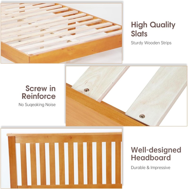 Wood Platform Bed Frame Solid Wood Foundation/Wood Slats Support with Headboard gallery