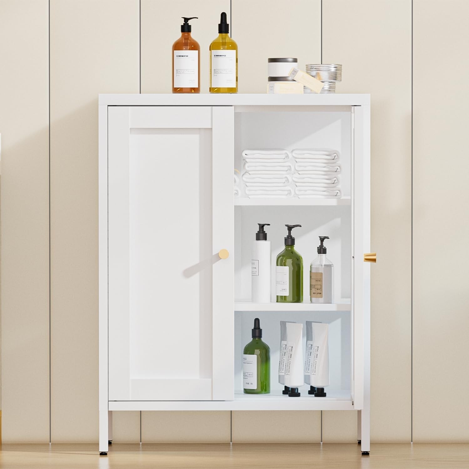 Cofar Bathroom Floor Cabinet,Metal Storage Cabinet,2 Adjustable Shelves For Home gallery