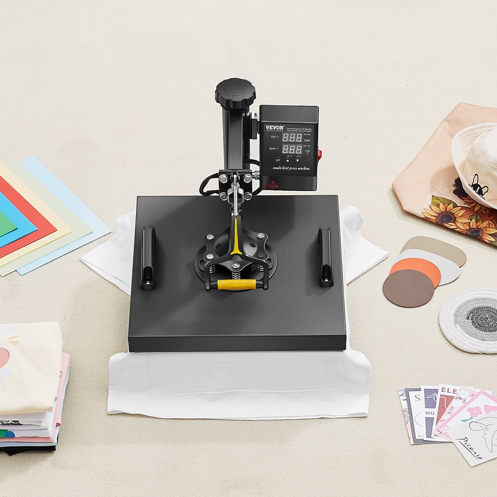 Heat Press Machine 2-In-1 15x15in Sublimation Print Transfer DIY T-shirt Cap gallery