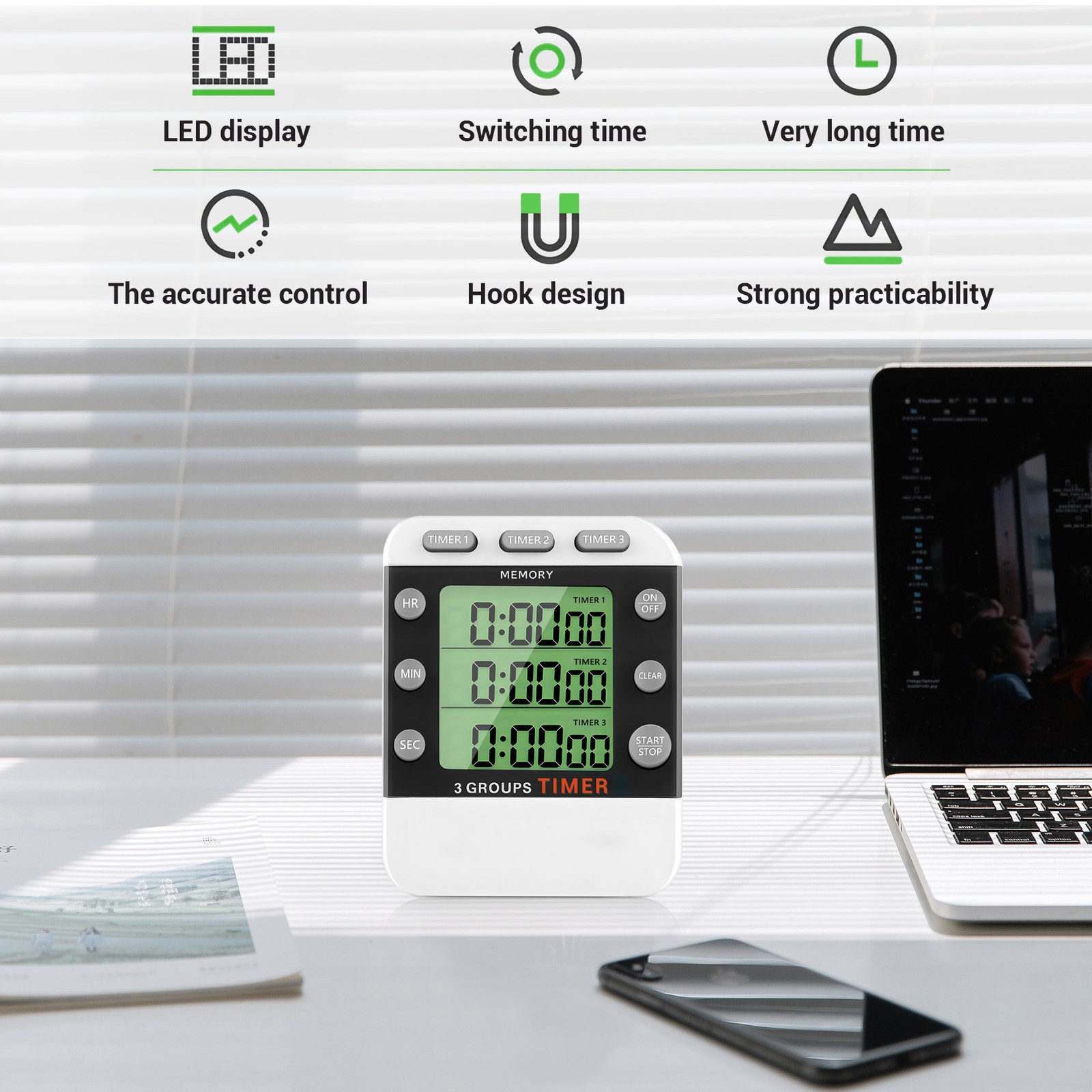 Digital Dual Kitchen Timer, 3 Channels Count /Down Timer, Triple Cooking5880 gallery