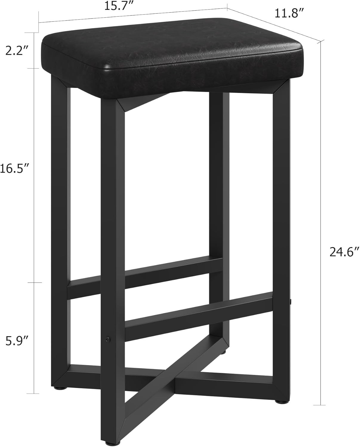 2X Backless Bar Stools Upholstered PU Leather Seat with Metal X-Frame&Footrest gallery